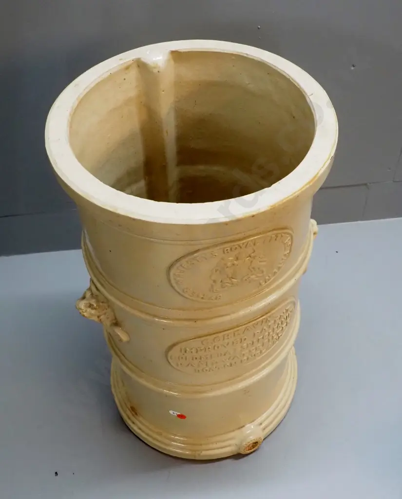 vintage glazed stoneware G Cheavins water filter with letterbox-style shape - no internals or tap, internal chip and Image 1++