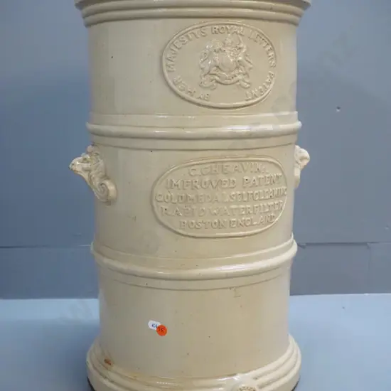 vintage glazed stoneware G Cheavins water filter with letterbox-style shape - no internals or tap, internal chip and