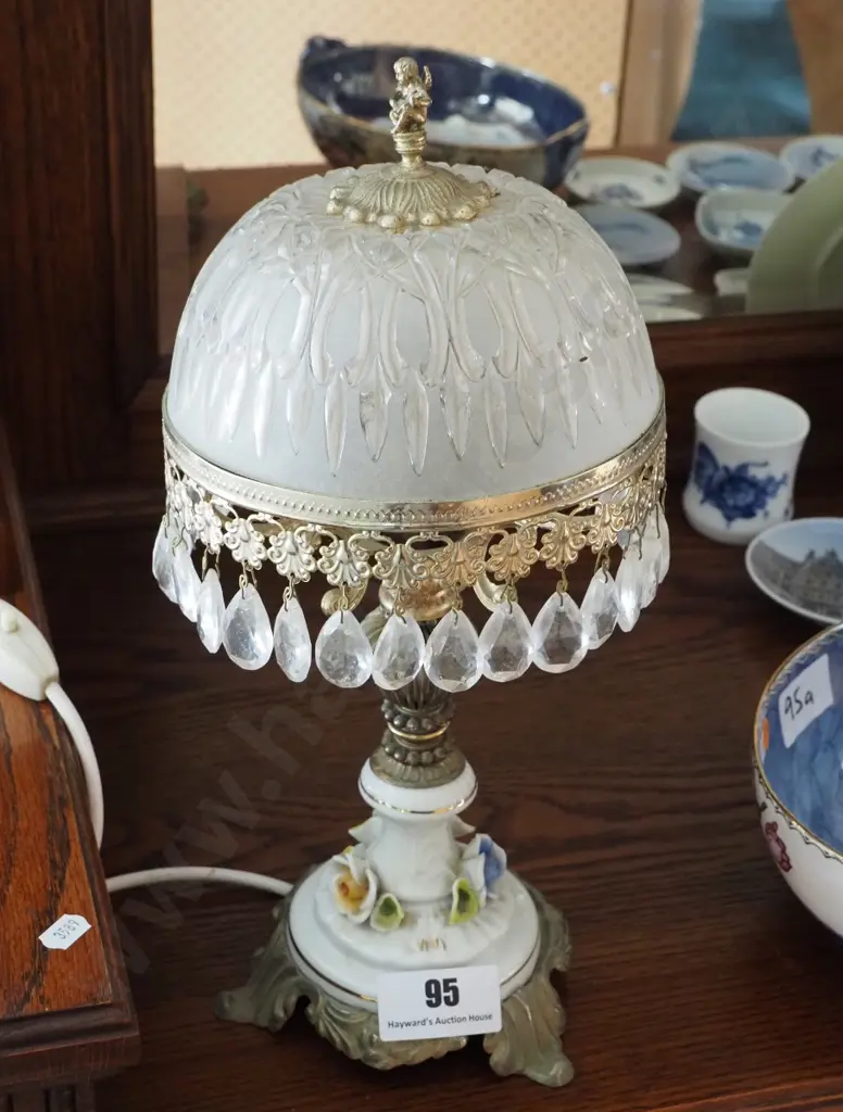 ceramic, brass and glass table lamp with lustres H-382 Image 1++