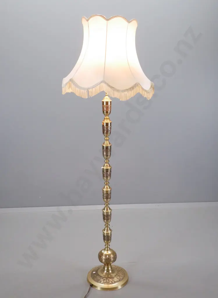 ornate relief pattern cast brass floor lamp with waisted shade H-1720 Shade D-580 Image 1++