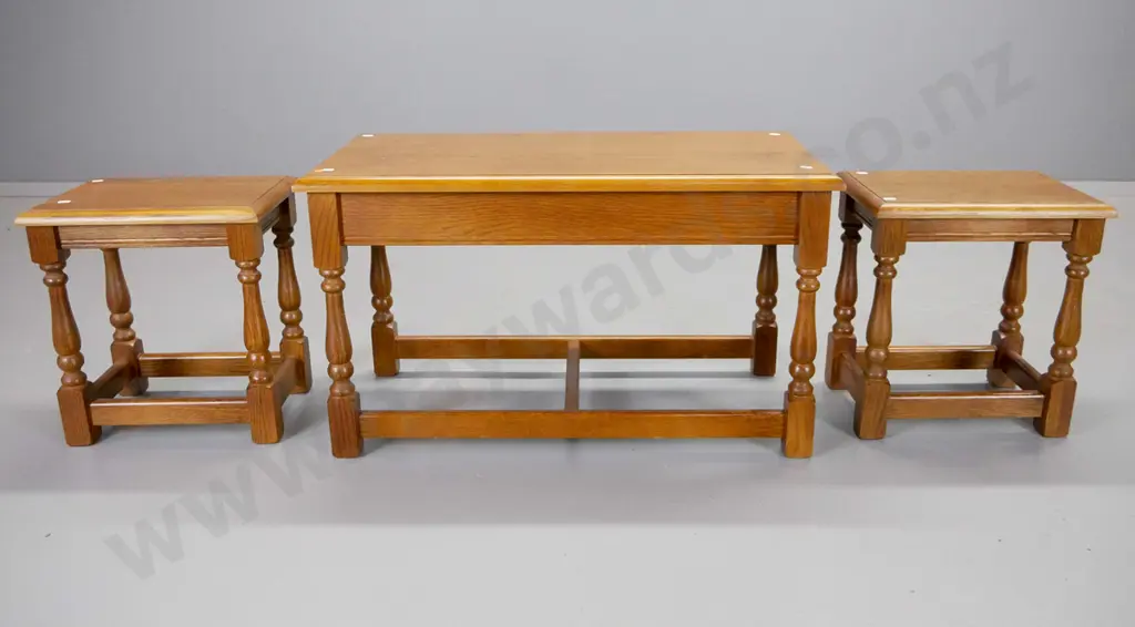 set of 3 oak nesting tables - coffee table with 2 end tables. Some marking top top of largest H-430 W-750 D-380 Image 1++