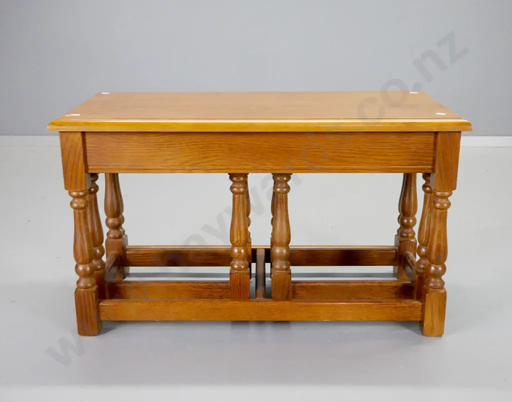 set of 3 oak nesting tables - coffee table with 2 end tables. Some marking top top of largest H-430 W-750 D-380 Image 1++