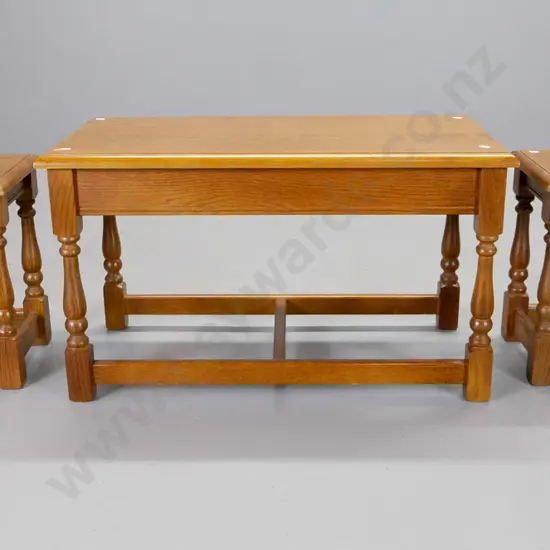 set of 3 oak nesting tables - coffee table with 2 end tables. Some marking top top of largest H-430 W-750 D-380