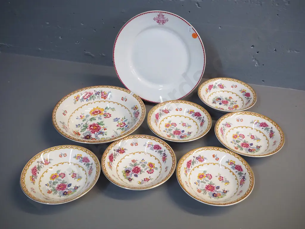 vintage Wilkinsons "Shalimar" pattern fruit set and Limoges dinner plate with Grand Hotel Auckland logo D-240 Image 1++