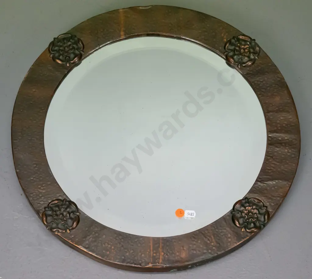 circular copper framed bevelled edge wall mirror Diam-450 Image 1++