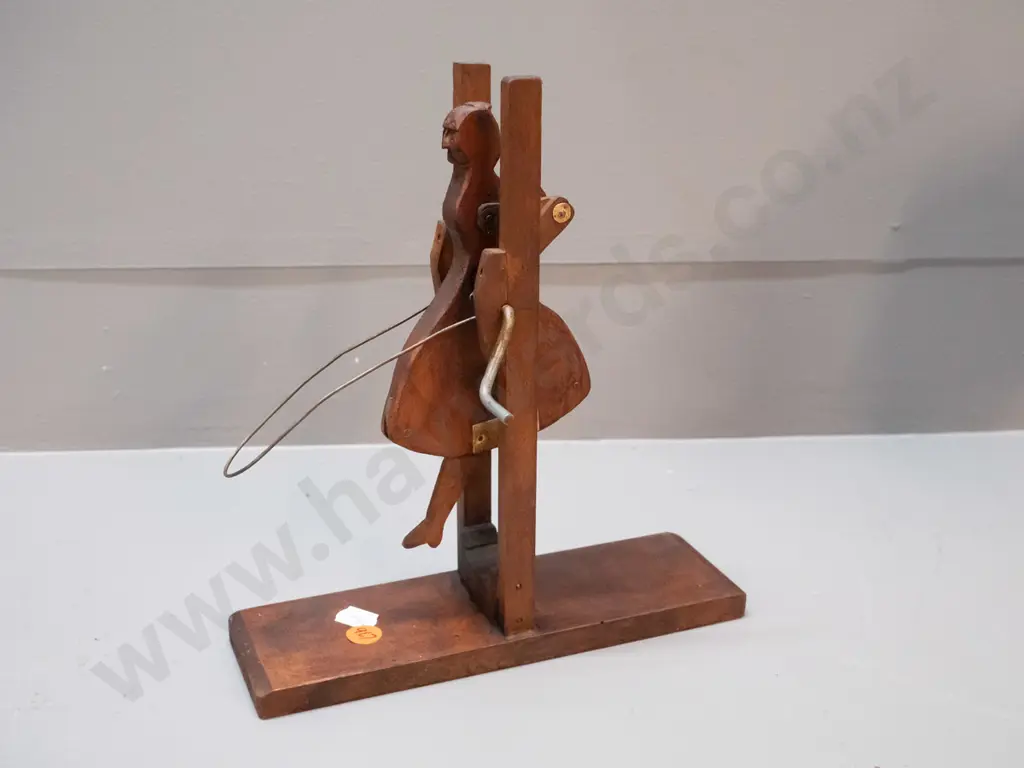 hand made timber folk art style skipping figure with crank handle action H-230 L-210 Image 1++