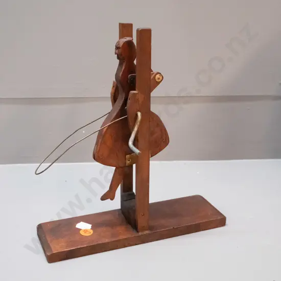 hand made timber folk art style skipping figure with crank handle action H-230 L-210