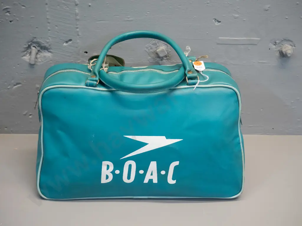 vintage BOAC vinyl airline cabin bag - with various original paper tags H-210 L-340 Image 1++