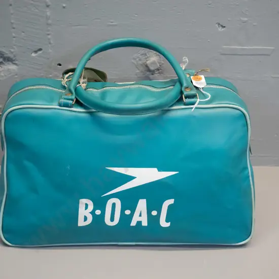 vintage BOAC vinyl airline cabin bag - with various original paper tags H-210 L-340