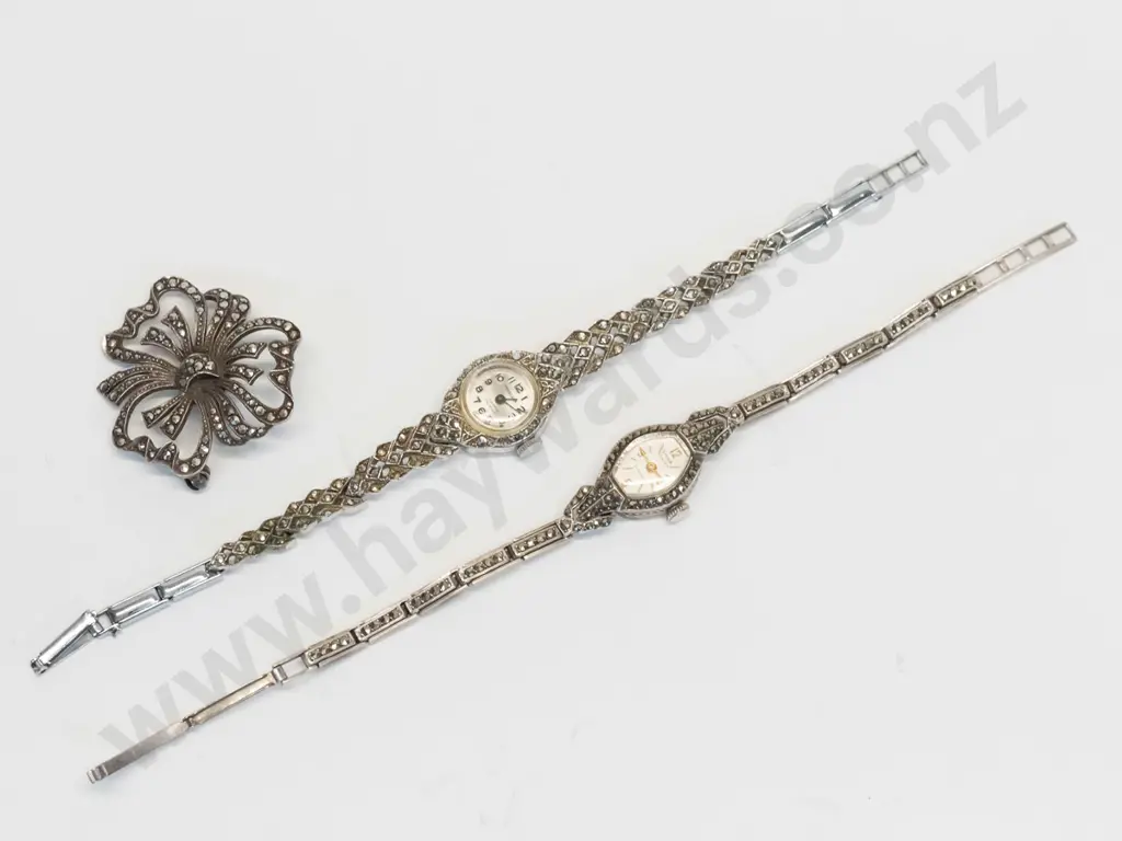 marcasite brooch & 2 marcasite watches Image 1++