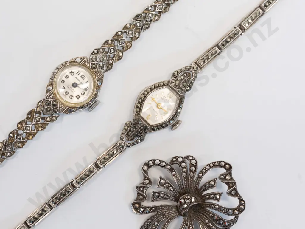 marcasite brooch & 2 marcasite watches Image 1++
