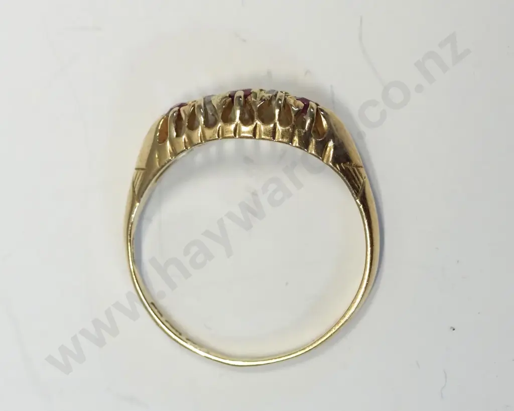 18ct yellow gold ruby & diamond london bridge ring English hall mark Image 1++