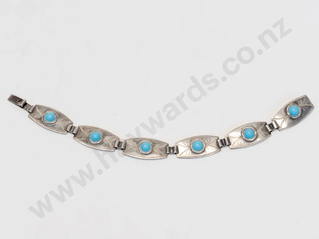 silver torquoise bracelet stamped silver Image 1++