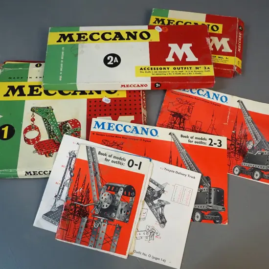 3 boxes of Meccano with various instruction booklets, looks like contents not complete