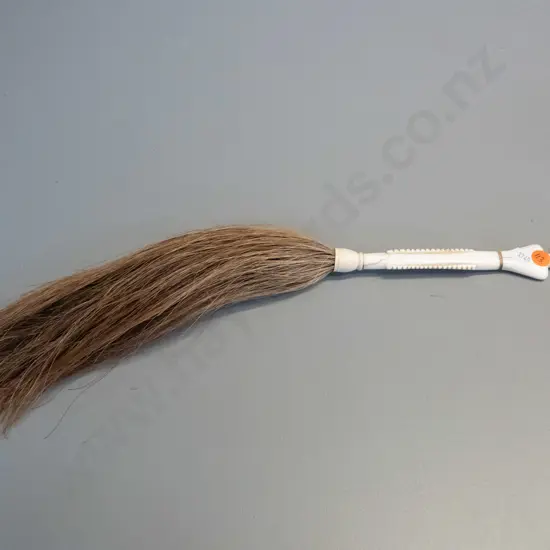 carved bone and horse hair fly whisk - some damage to handle. Overall L-420, handle is L-190