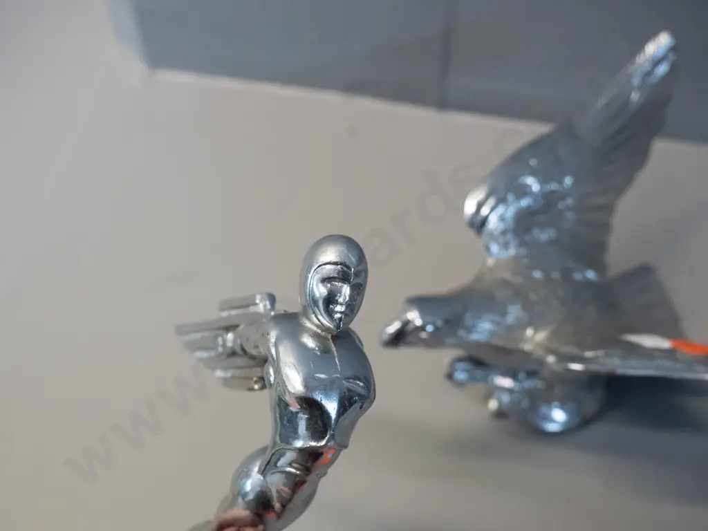 2 car mascots - one figural, one eagle holding arrows in talons H-90 W-160 Image 1++