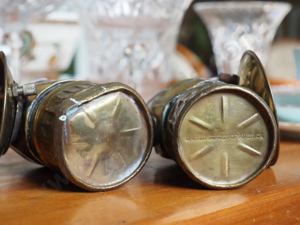 2 small brass miner's lamps - marked Justrite, United States of America - some dents and wear. H-110 Image 1++