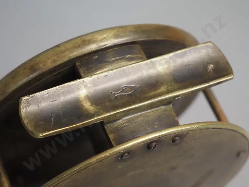 brass fishing reel with (bone?) knob, marked Chas Farlow 191 Strand London, circa 1880 according to note D-115 Image 1++