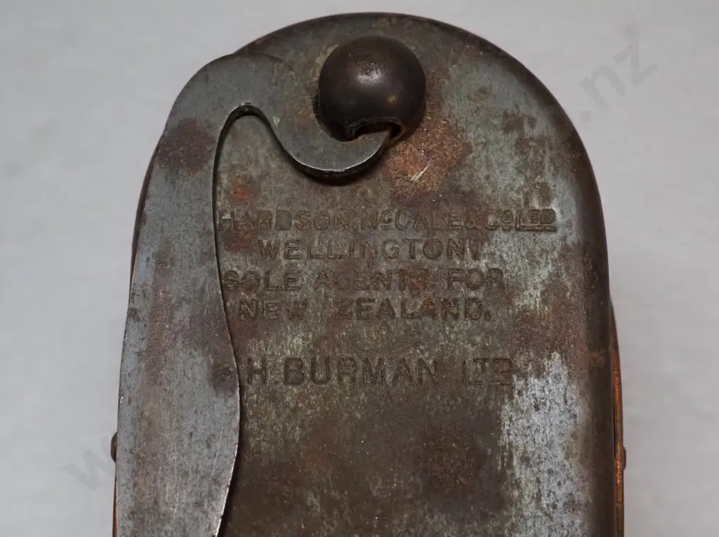 small mixed metal NZ Post Office Savings Bank money box - marked Richardson McCabe Wellington / Burman Ltd Image 1++