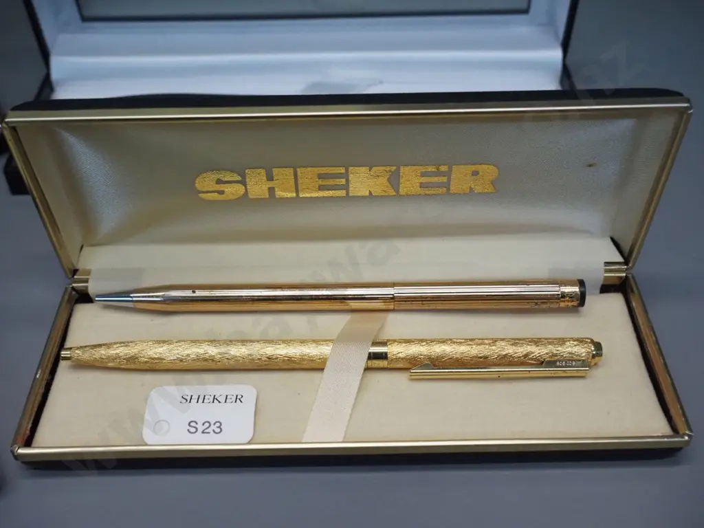 assorted cased ball point pens - Parker, Sheker, Shaeffer, Ronson - and a Shaeffer white dot gold plated fountain pen Image 1++