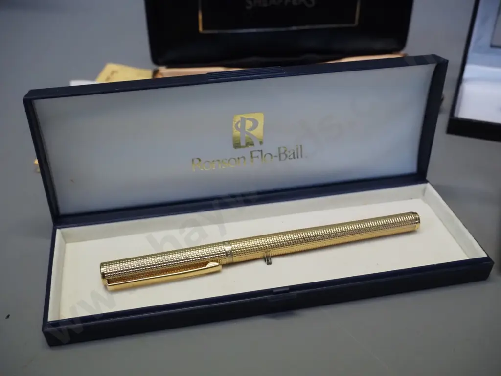 assorted cased ball point pens - Parker, Sheker, Shaeffer, Ronson - and a Shaeffer white dot gold plated fountain pen Image 1++