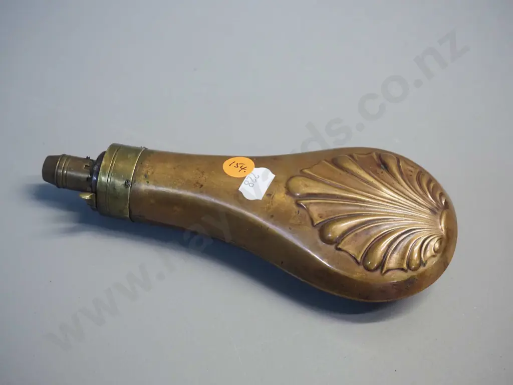 brass powder flask with relief pattern, no maker's marks L-185 Image 1++