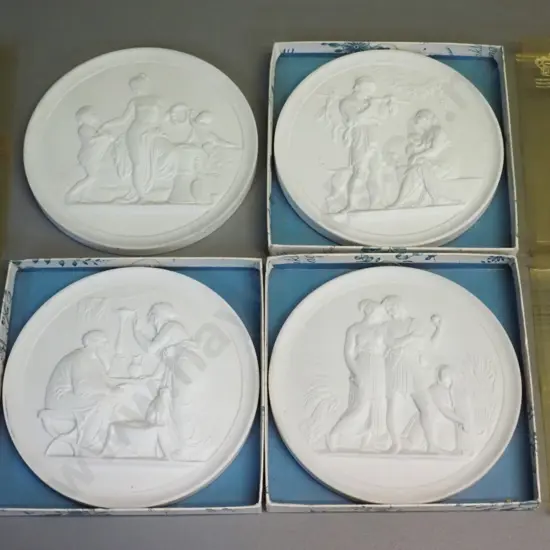 4 Royal Copenhagen bisque porcelain classical motif wall plaques D-140 - 3 with boxes