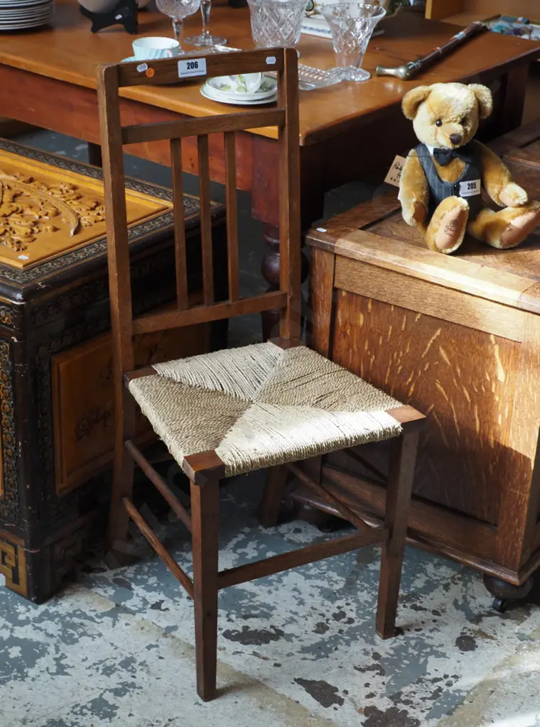 deco oak-framed slat back dining chair with woven seagrass seat H-910 W-400 D-370 Image 1++
