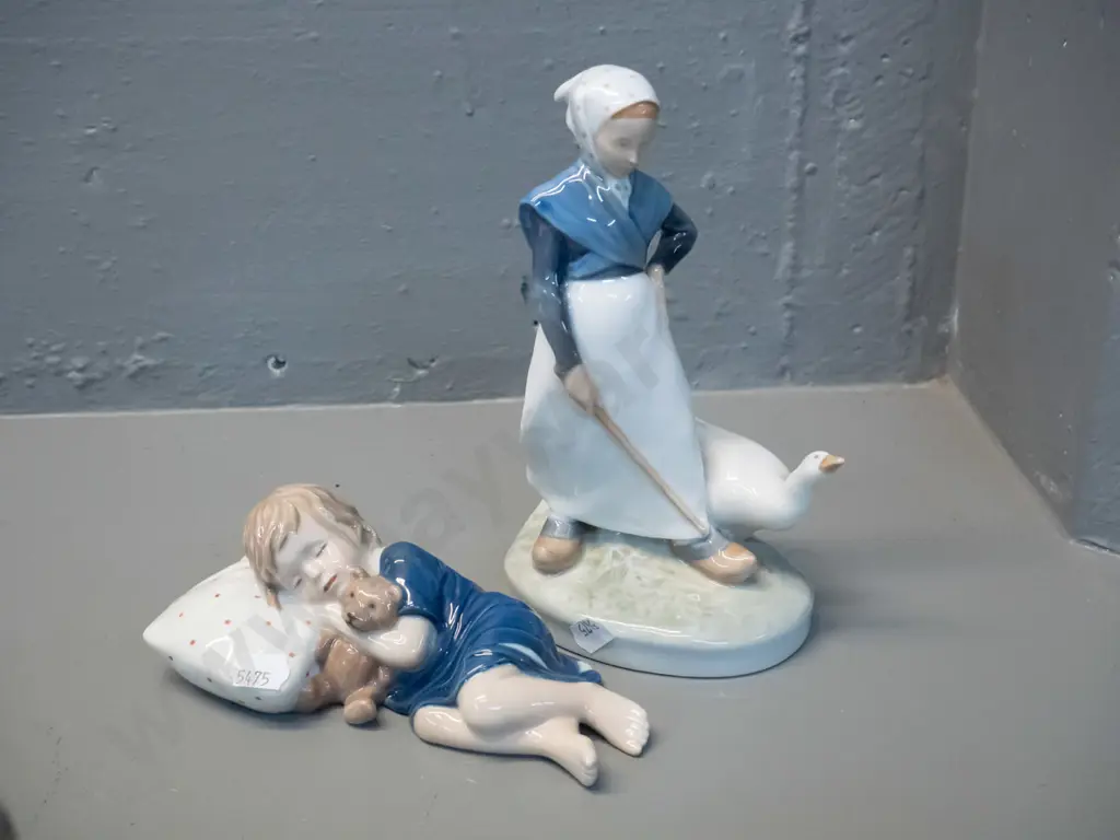 2 Royal Copenhagen figurines - goose girl H-200 and sleeping child Image 1++