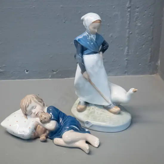 2 Royal Copenhagen figurines - goose girl H-200 and sleeping child