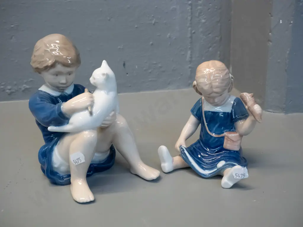 2 Royal Copenhagen figurines - girl with cat H-160 W-140 and girl with dropped ice cream Image 1++