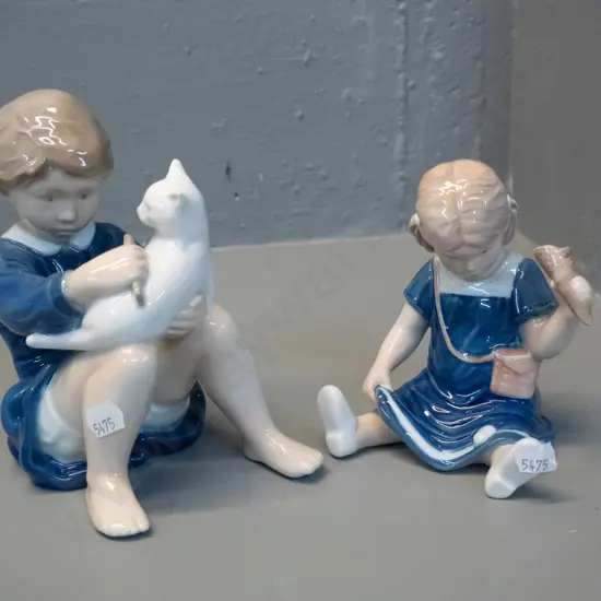 2 Royal Copenhagen figurines - girl with cat H-160 W-140 and girl with dropped ice cream