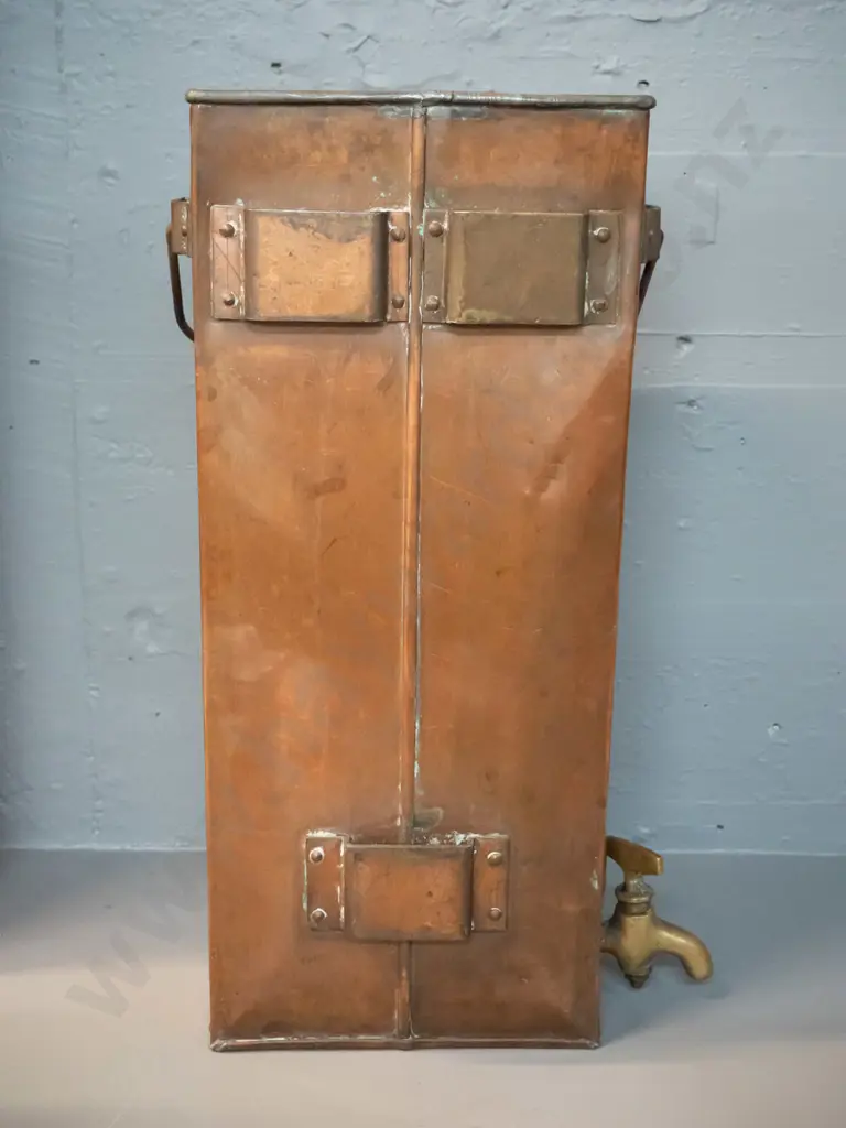 copper NZR water dispenser with handle and brass spigot - no lid? H-480 W-240 D-130 Image 1++