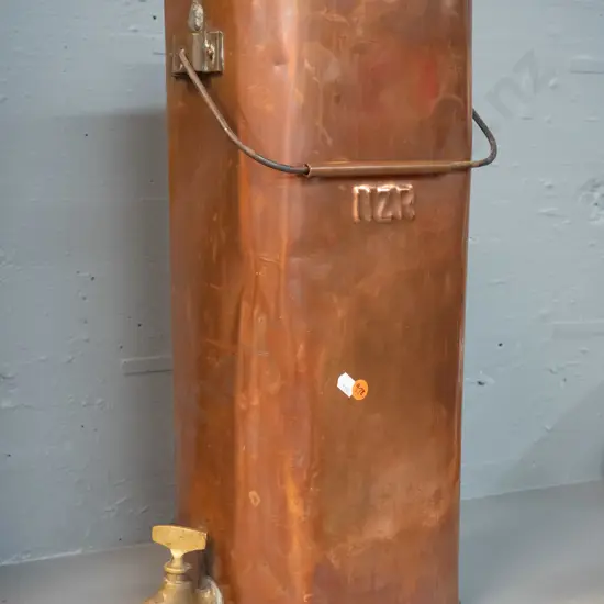 copper NZR water dispenser with handle and brass spigot - no lid? H-480 W-240 D-130