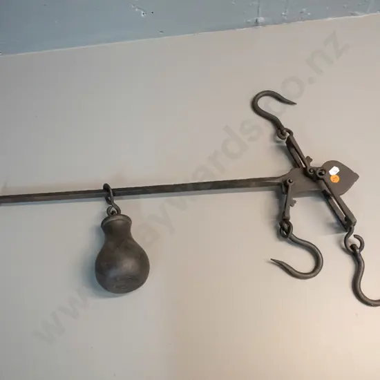 vintage cast iron hanging balance farm scales with hooks and weight L-620 - marked 210 Imperial W&T Avery