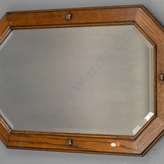octagonal oak bevelled edge wall mirror H-520 W-790