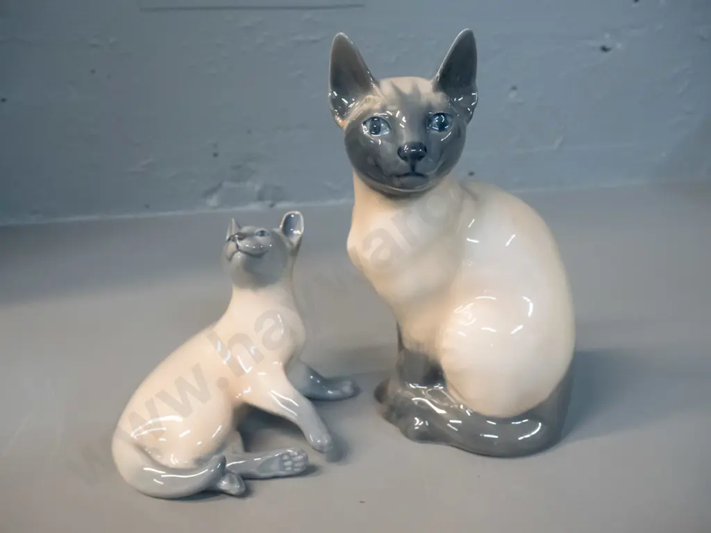 2 Royal Copenhagen Siamese cat figurines - larger is H-200 Image 1++
