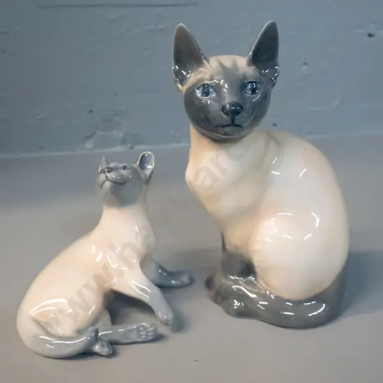 2 Royal Copenhagen Siamese cat figurines - larger is H-200