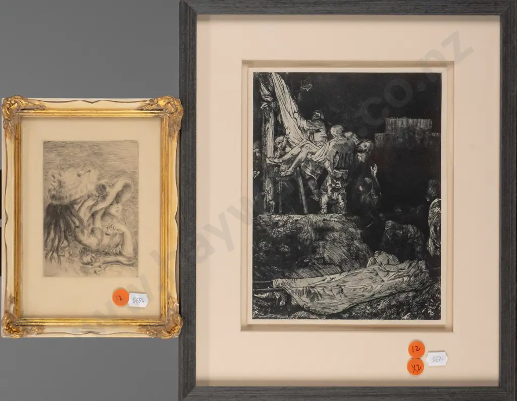 2x framed reproduction prints - girls in hats, religious scene Largest H-210 W-160 Image 1++