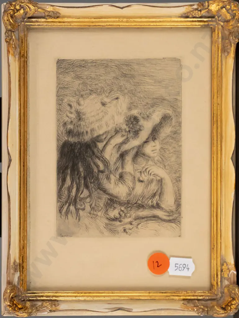 2x framed reproduction prints - girls in hats, religious scene Largest H-210 W-160 Image 1++