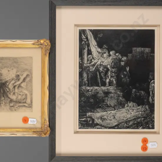 2x framed reproduction prints - girls in hats, religious scene Largest H-210 W-160
