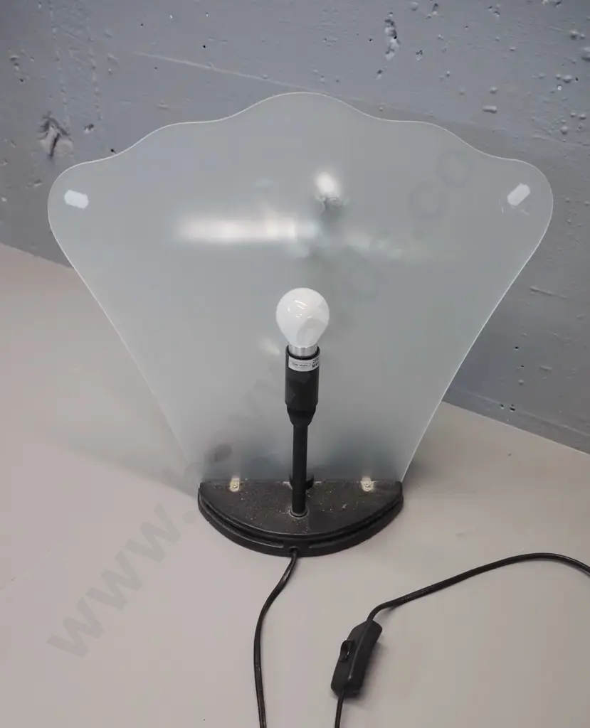 deco style figural table lamp with chromed female figure, frosted glass back, metal base H380 W380 Image 1++