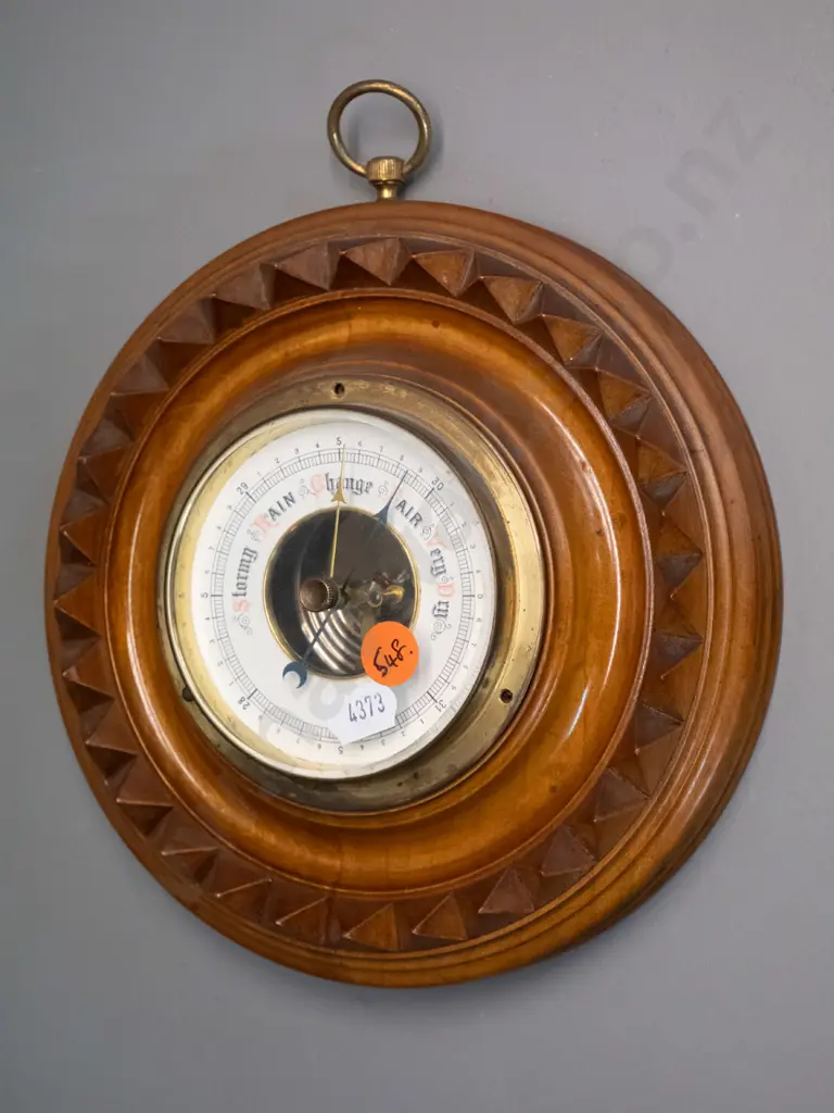 vintage timber-cased wall barometer - missing 2 of 3 bezel screws - D-180 Image 1++