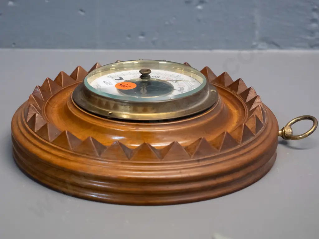 vintage timber-cased wall barometer - missing 2 of 3 bezel screws - D-180 Image 1++