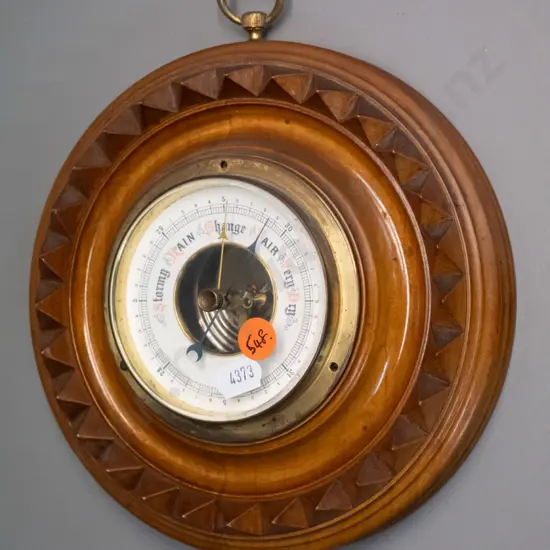 vintage timber-cased wall barometer - missing 2 of 3 bezel screws - D-180