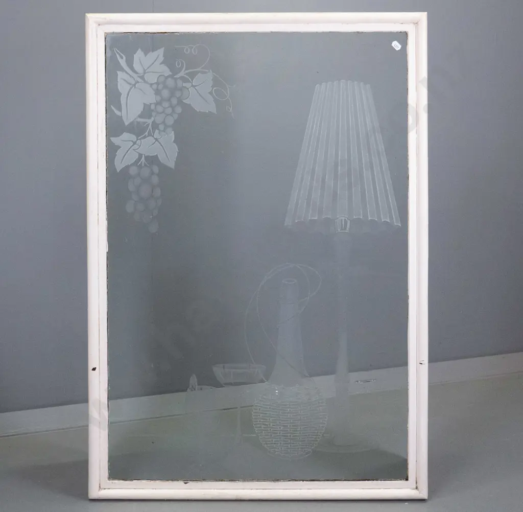 retro etched & frosted glass display panel in metal frame with mounting fittings H-900 W-615 Image 1++