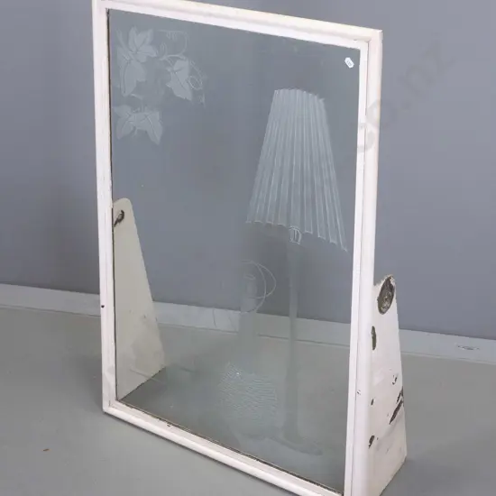 retro etched & frosted glass display panel in metal frame with mounting fittings H-900 W-615