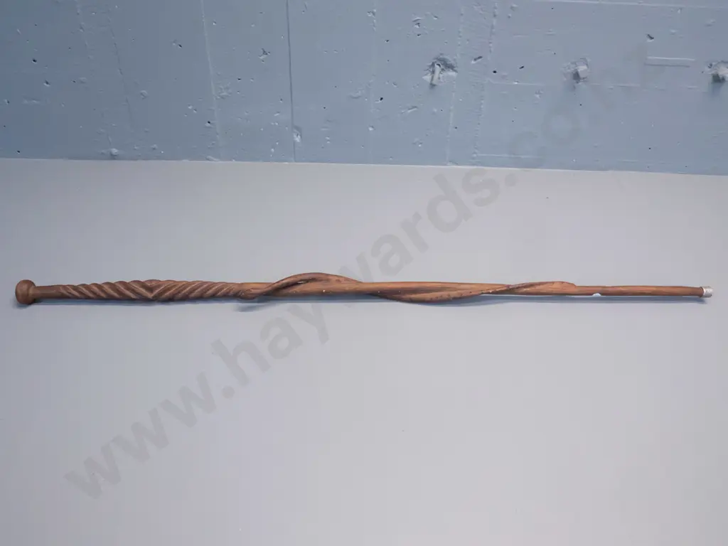 timber walking stick with hand carved entwined snake L-960 Image 1++