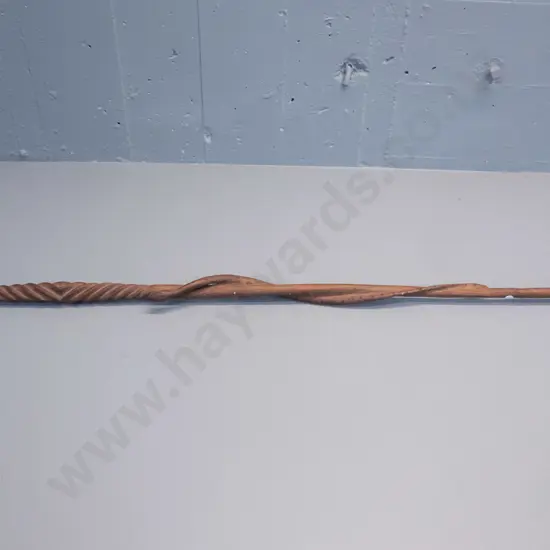 timber walking stick with hand carved entwined snake L-960