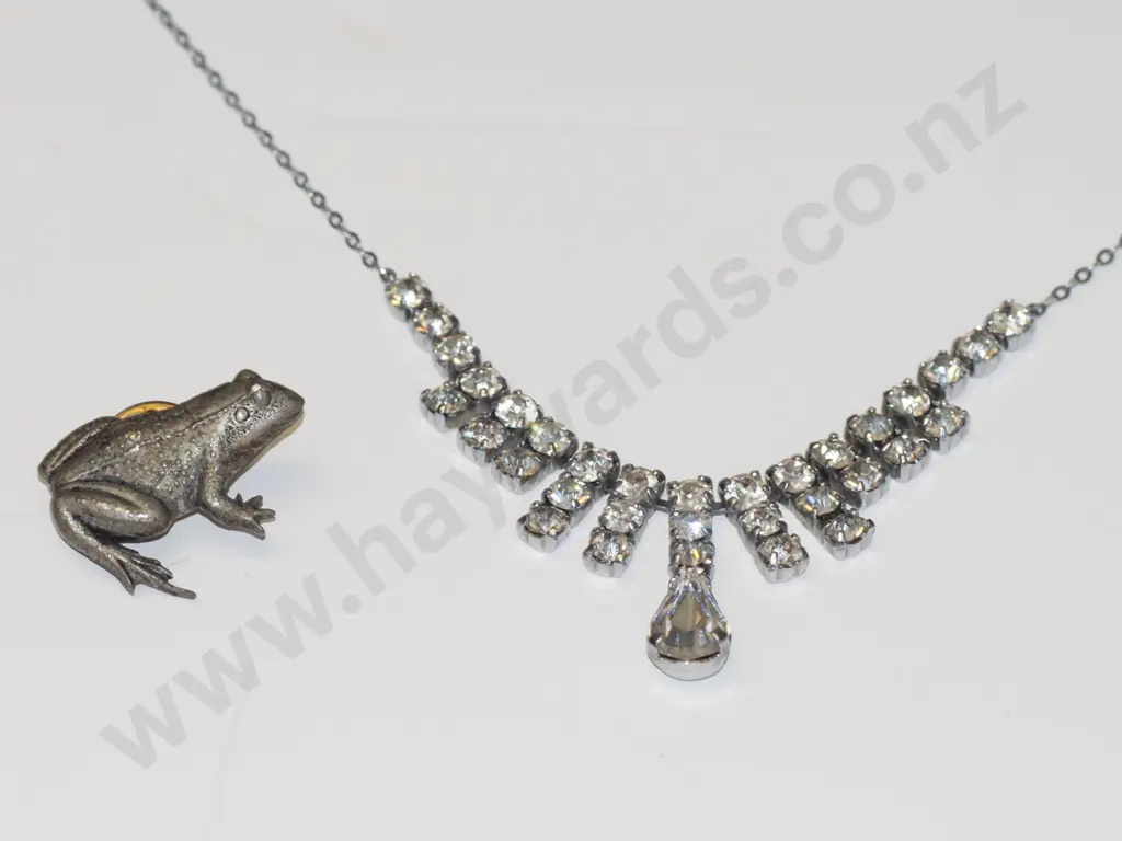 crystal necklace & frog lapel brooch Image 1++